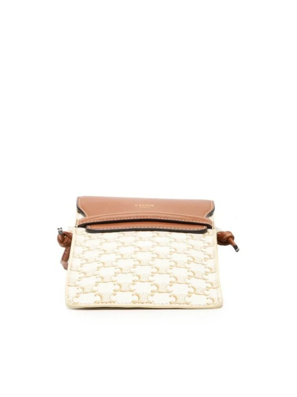 Celine Triomphe Phone Pouch Shoulder Bag White Brown Leather